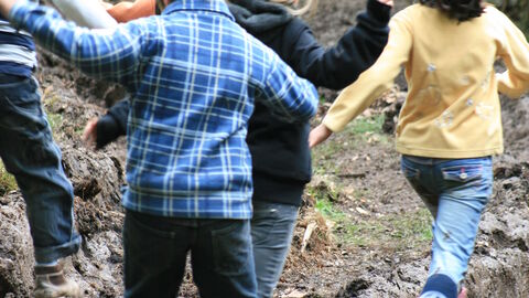 Spielende Kinder im Wald
