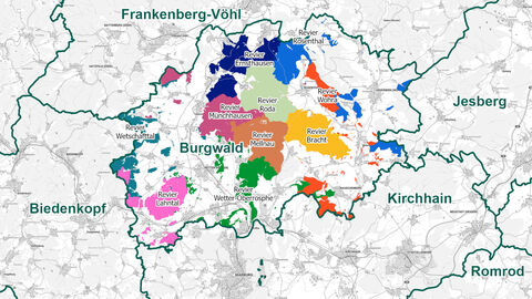Karte der Reviere vom Forstamt Burgwald Revierkarte Forstamt Burgwald