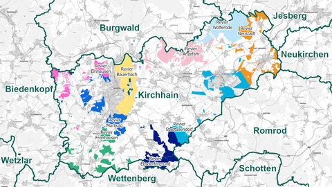 Karte der Reviere vom Forstamt Kirchhain Revierkarte Forstamt Kirchhain
