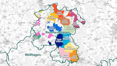 Karte der Revierstruktur ab 01.01.2025 im Forstamt Reinhardshagen Karte der Reviere