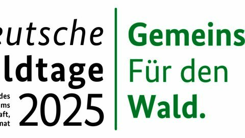 Deutsche Waldtage 2025 Ein Logo der Deutschen Waldtage 2025 ist zu sehen. Schwarze und grüne Schrift auf weißem Grund.